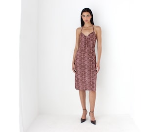 Y2K Mauve Snakeskin Mesh Halter Neck Dress