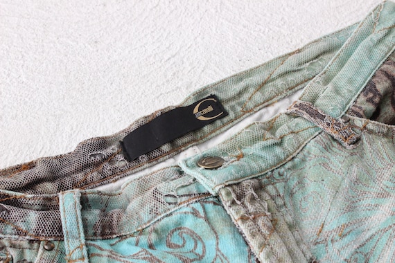 Y2K Just Cavalli Enchanted Fairy Print Distressed Tulle Cropped