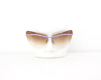 Jaren 80 frameloze cat eye w / pastel paarse geometrische bar vintage designer zonnebril