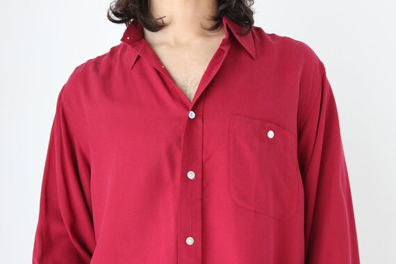 90s Pure Silk Burgundy Textured Relaxed Button Up… - image 9