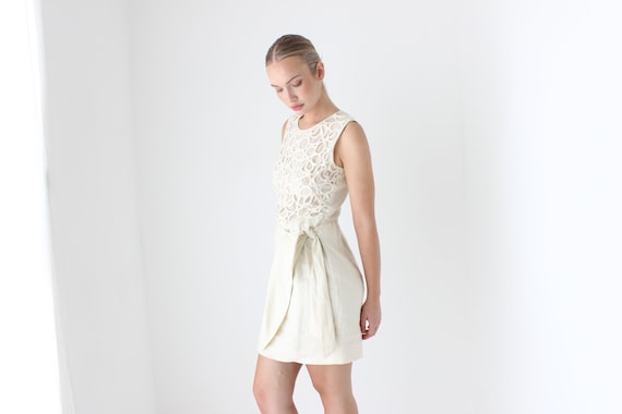 frame inset lace puff sleeve dress Ivory Floral Lace - Square Neck Puff Sleeve Maxi Dress - vintage main image 0