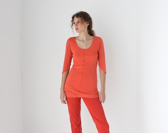 Y2K Funky Orange Mesh Scoop Neck Top or Mini