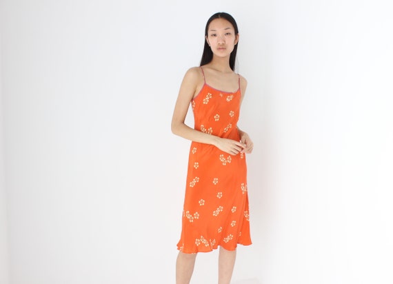 Divine 90s PURE SILK Orange Floral Bias Cut Femini