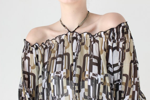 00s Does 70s Printed Chiffon Disco off Shoulder Halter Y2K Crop Top Etsy