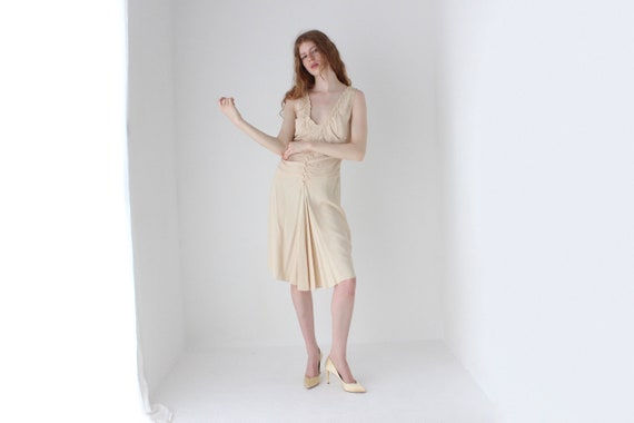 PRADA S/S 2006 Vintage Cream Crepe Textured Plunge V Neck