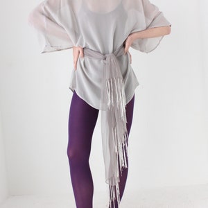 BALLETCORE 80s PURE SILK Georgette Sheer Silver Grey / Neutral Sash / Runner Tie Belt
