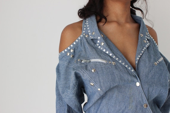 「 ２color 」ヴィンテージデニムギャザーオフショルトップス ／ vintage denim gathered off shoulder topS 2color 】ヴィンテージデニムギャザーオフショルトップス