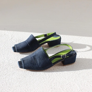 FUTURISM Christian Sirano 2000s Denim & Leather Low Heeled Sandals ~ Euro 40