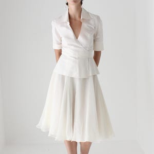 80s Merivale Hemmes Ivory Chiffon High Waist Bridal Circle Midi Skirt