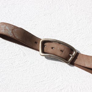 2000s Intermoda Italian Vintage &#39;Distressed&#39; Brown Leather Belt w/ Oversized Silver Buckle