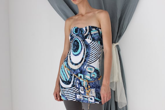 MADE IN ITALY 2000s Strapless Y2K Slinky Bandeau Mini Dress / Top