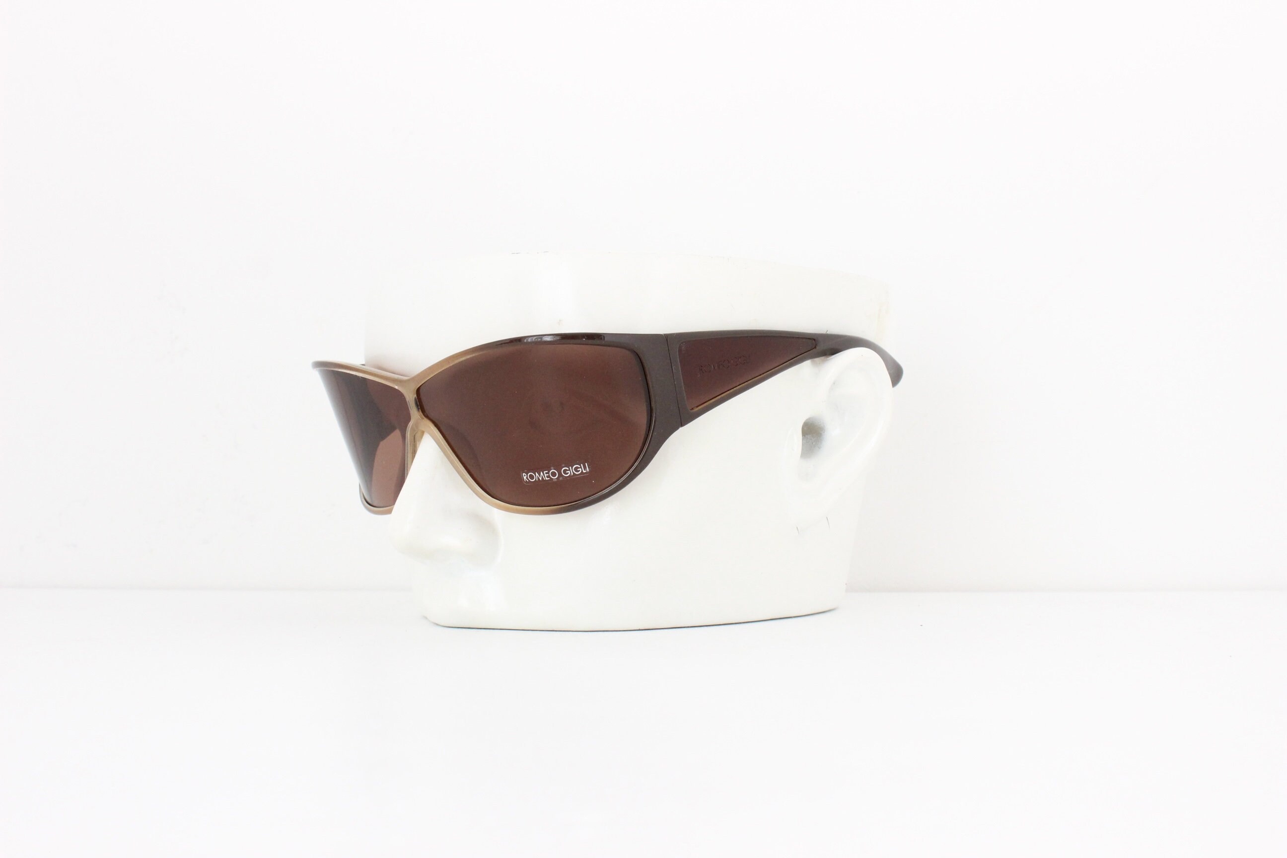 90s ROMEO GIGLI Futuristic Brown Wraparound Shield / Mask Vintage