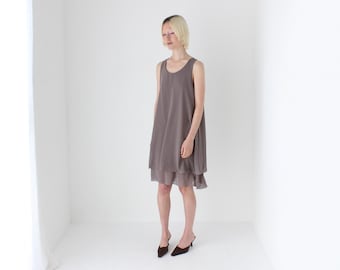 90s Simple Layered Grey Relaxed Trapeze Dress