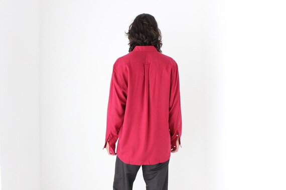 90s Pure Silk Burgundy Textured Relaxed Button Up… - image 6