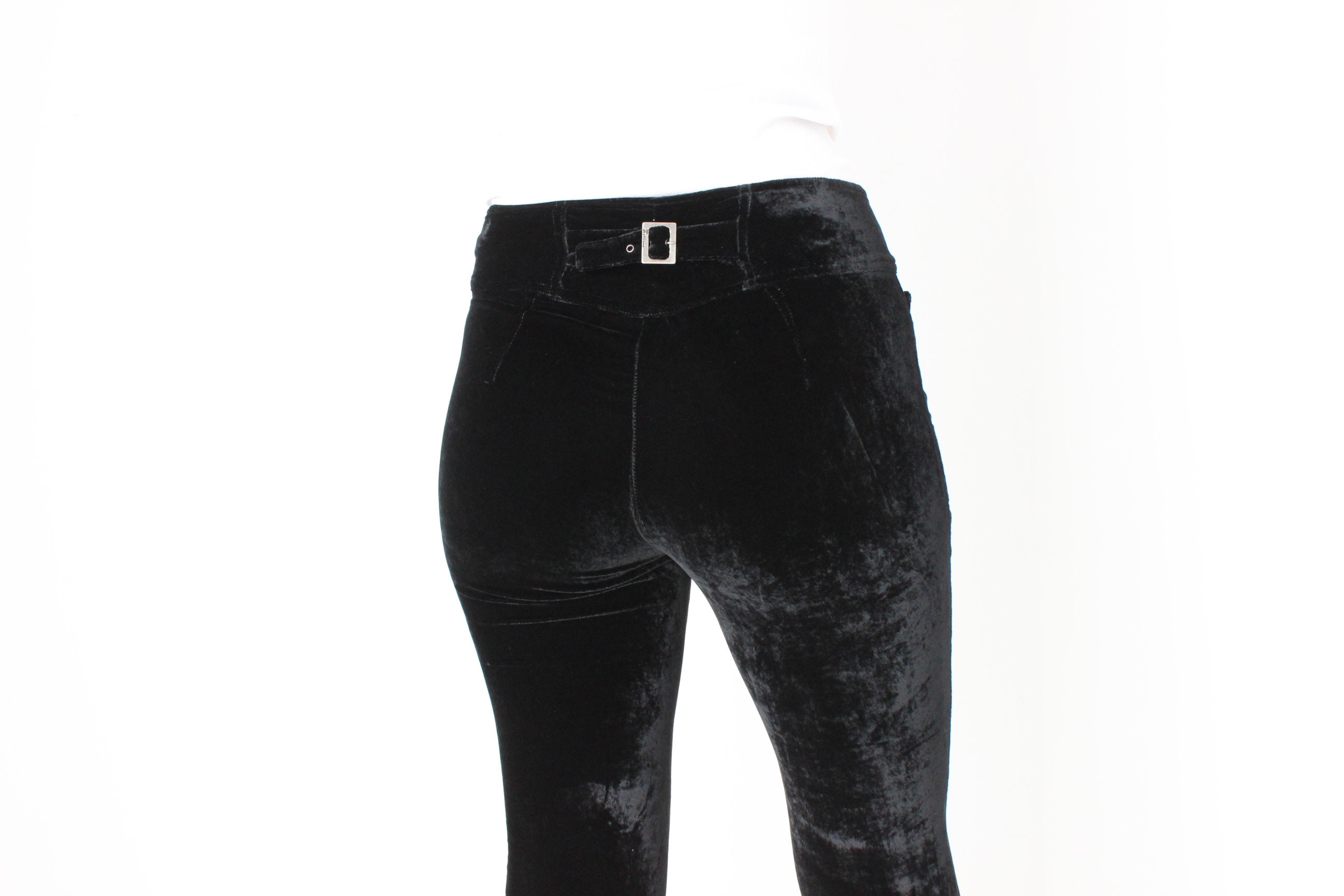 2000s John Galliano Black Velvet Kick Flare Trousers W/ Silver