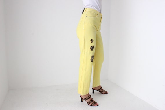 80s VERSACE Bright Yellow Wearable Art Beaded Flo… - image 7