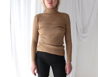 90s PURE SILK Luxury Knit Minimal & Neutral High Turtle Neck Coasted Second Skin Sweater