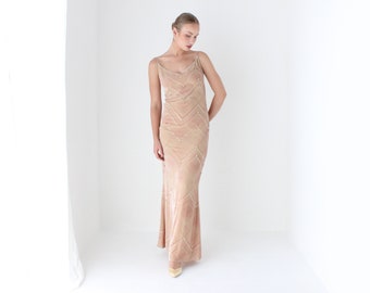 2000s Badgley Mischka Silk Velvet Burnout & Quartz Beading Blush Pink Bias Cut Alternative Bridal Slip Dress