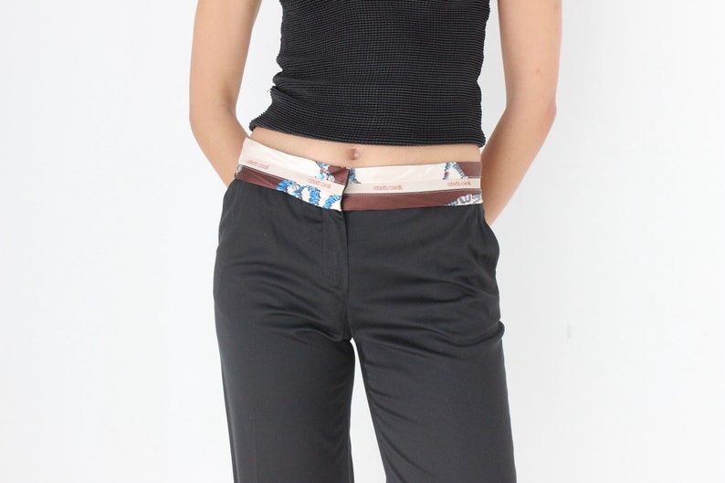 Y2K ROBERTO CAVALLI Black Wide Leg Pants w/ Silk Cummerbund Detail image 3