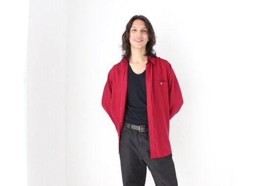 90s Pure Silk Burgundy Textured Relaxed Button Up… - image 2