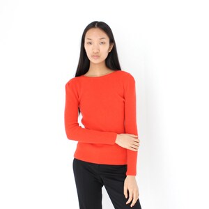 Y2K Angora Blend Bright Orange Ribbed Stretch Knit Crew Neck Fitted Sweater Top image 3