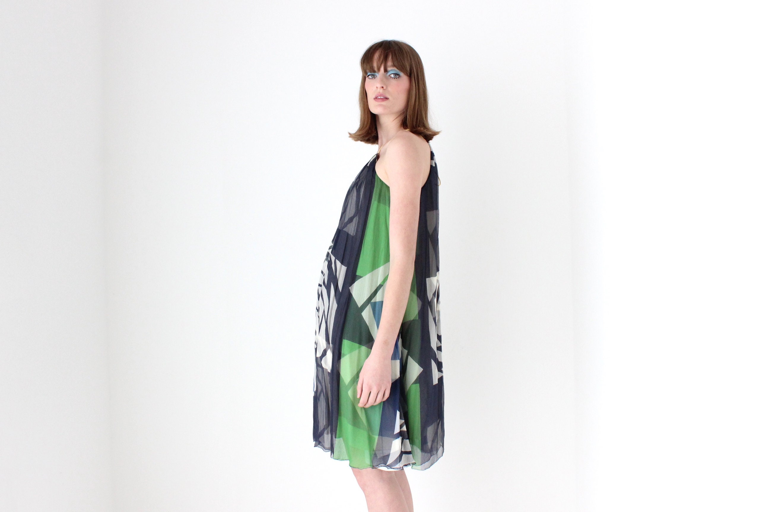 Y2K Designer CATHERINE MALANDRINO Patchwork Silk Tent Trapeze
