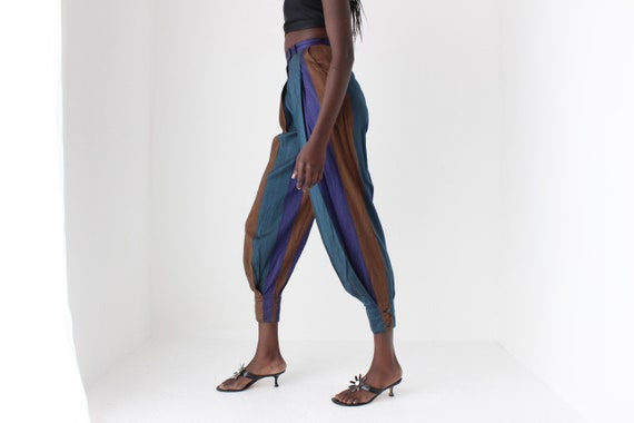 80s KENZO Paris Raw Silk Striped Balloon Leg High… - image 1