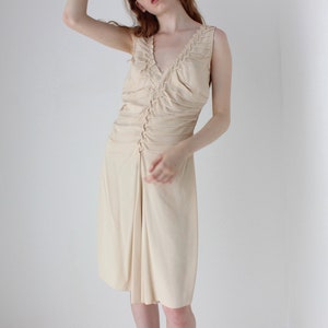 PRADA S/S 2006 Vintage Cream Crepe Textured Plunge V Neck Sleeveless Elopement / Reception / Bridal Shower / Wedding Gown Cocktail Dress