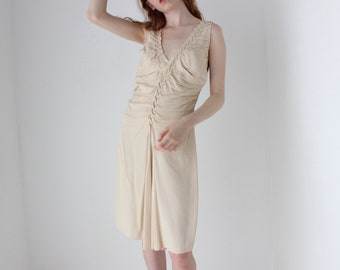 PRADA S/S 2006 Vintage Cream Crepe Textured Plunge V Neck Sleeveless Elopement / Reception / Bridal Shower / Wedding Gown Cocktail Dress