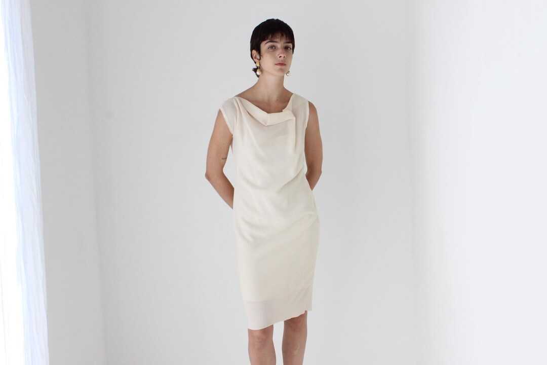 2000s Roksanda Wool & Silk Designer Origami Cream Sleeveless Shift Dress
