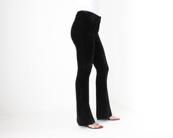 パンツ John Galliano Velvet Slacks Black 2000s John Galliano Black Velvet Kick Flare Trousers W/ Silver