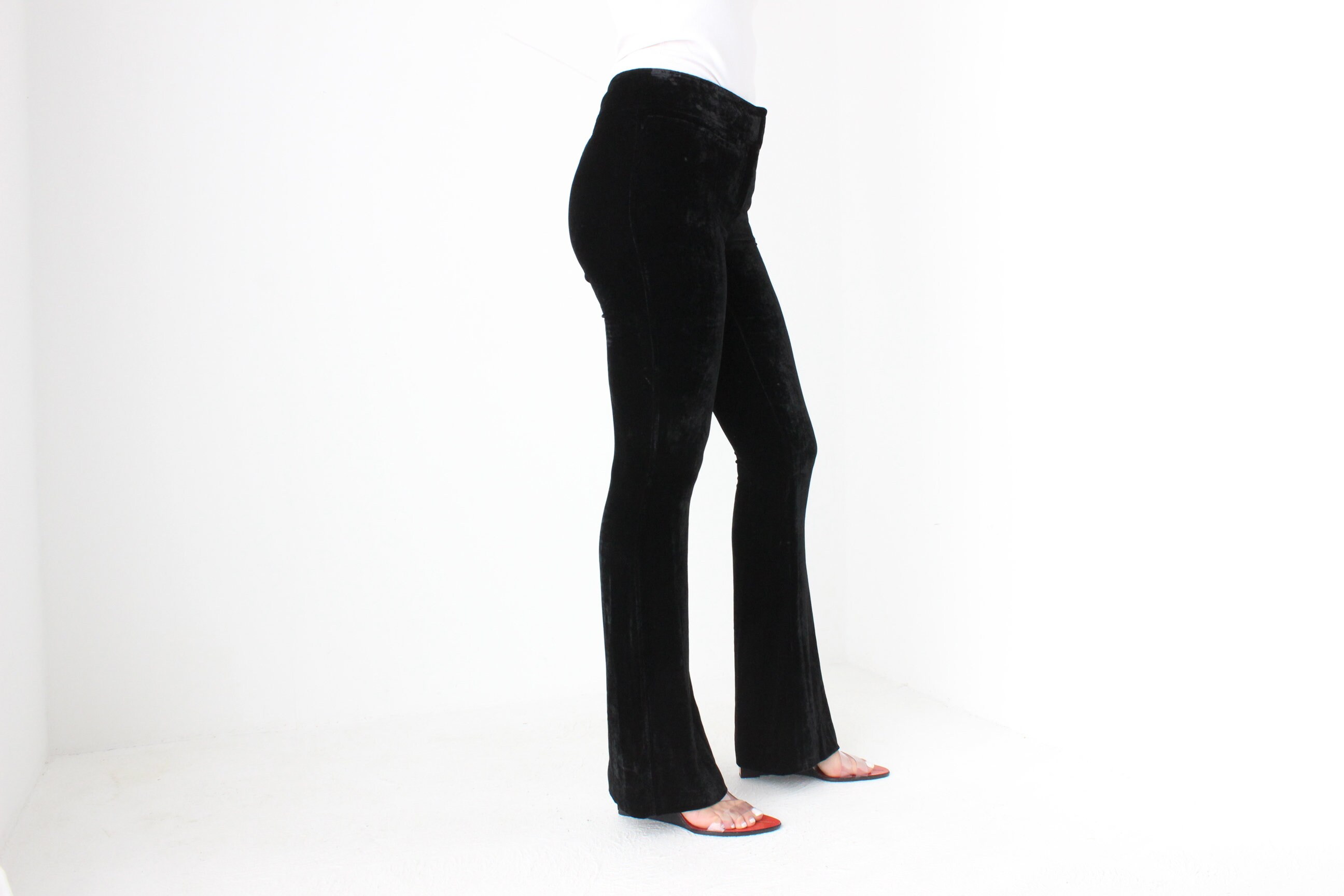 パンツ John Galliano Velvet Slacks Black 2000s John Galliano Black Velvet Kick Flare Trousers W/ Silver