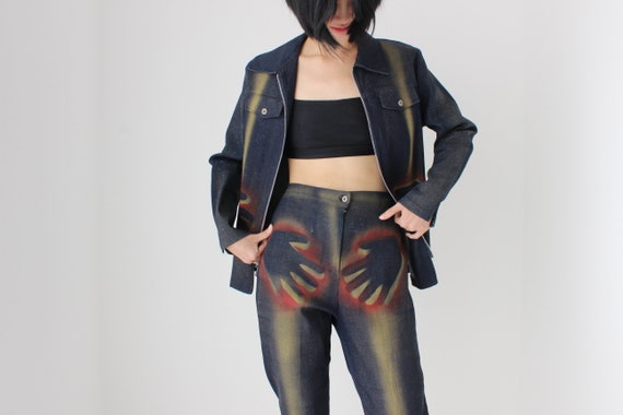 Y2K Wearable Art Glitter Denim & Spray Painted Ha… - image 9