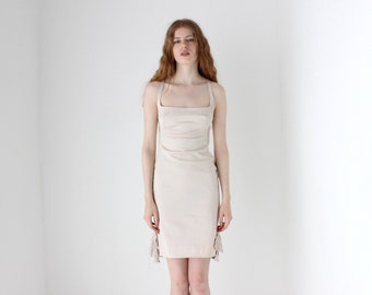 GUCCI By Tom Ford Sexiest Pale Pink Fitted Cotton Cocktail Dress w/ Fan Ruffle Bustle