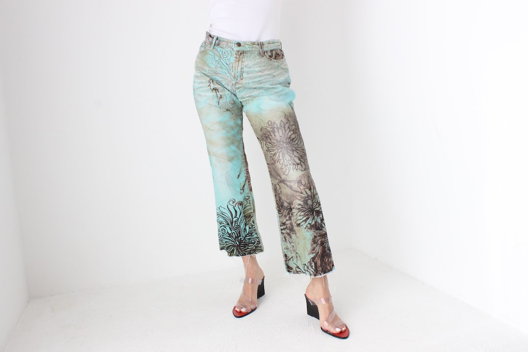 Y2K Just Cavalli Enchanted Fairy Print Distressed Tulle Cropped