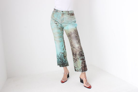 Y2K Just Cavalli Enchanted Fairy Print Distressed Tulle Cropped