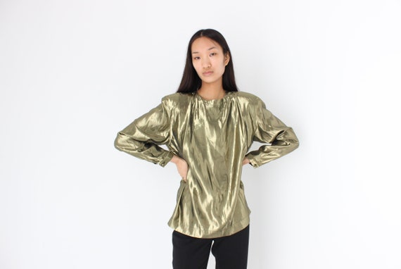 80s Lamé Metallic Gold Bold Puff Shoulder Long Sle