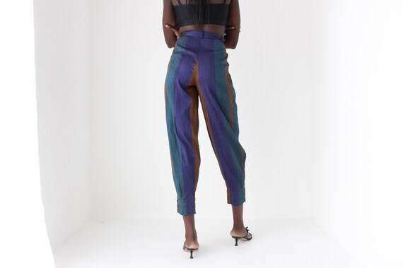 80s KENZO Paris Raw Silk Striped Balloon Leg High… - image 7