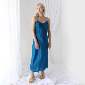 90s Pure Silk Bias Cut Deep Teal Spaghetti Strap Slip Dress