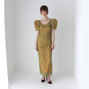 1930s Hand Made Puff Sleeve Polka Dot Tulle Column Gown