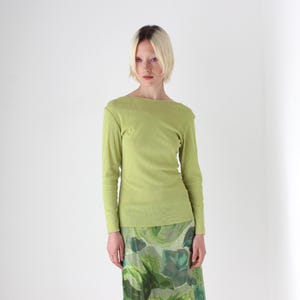 Y2K Lime Green Mesh Minimal Long Sleeve Top
