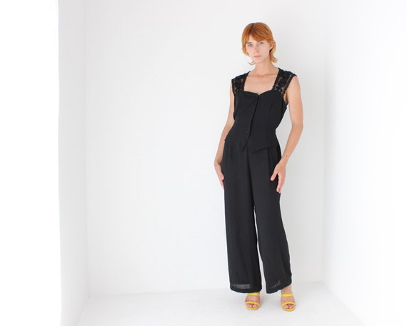 Dreamy 80s Loose Black Relaxed Wide Leg Button Up