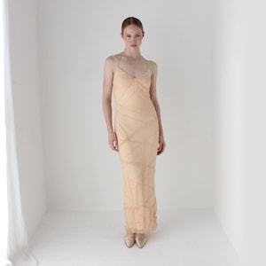 2000s Pastel Pure Silk Bias Cut Alternative Bridal Slip Dress w/ Beading by &#39;Marina&#39;