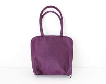 Metallic Purple Square Structured Handbag / Purse / Cosmetics Toiletries Carry All