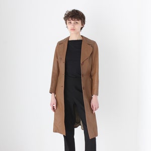 True 70s Caramel Brown Leather Button Up Long Jacket / Trench Coat