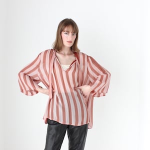 Y2K Pure Silk Striped Roomy & Relaxed Long Sleeve Shirt / Blouse / Top