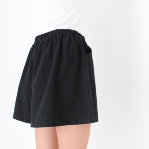 Cotton / Linen Blend Simple Black Elastic High Waist Flared Leg Minimal Shorts image 5