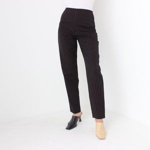 Vintage 90s Jean Paul Gaultier Black w/ Red Pinstripe Wool Tailored High Waist Tapered Pants / Trousers
