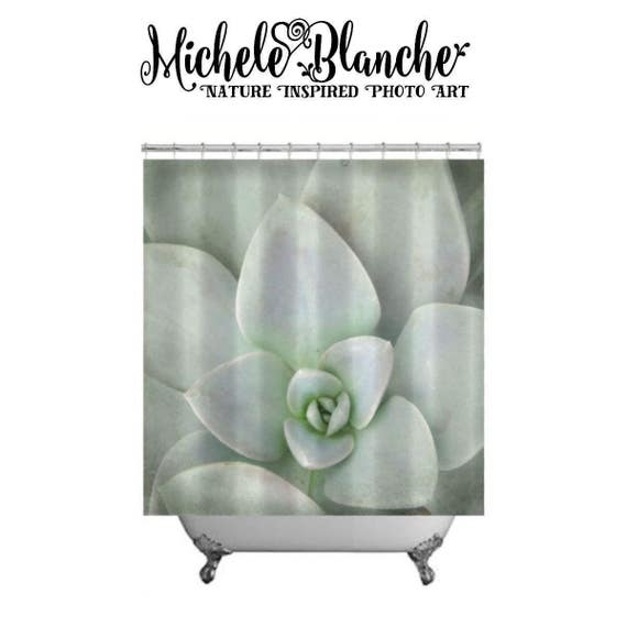 Succulent Shower Curtain Pastel Green Sedum Nature Shower Etsy