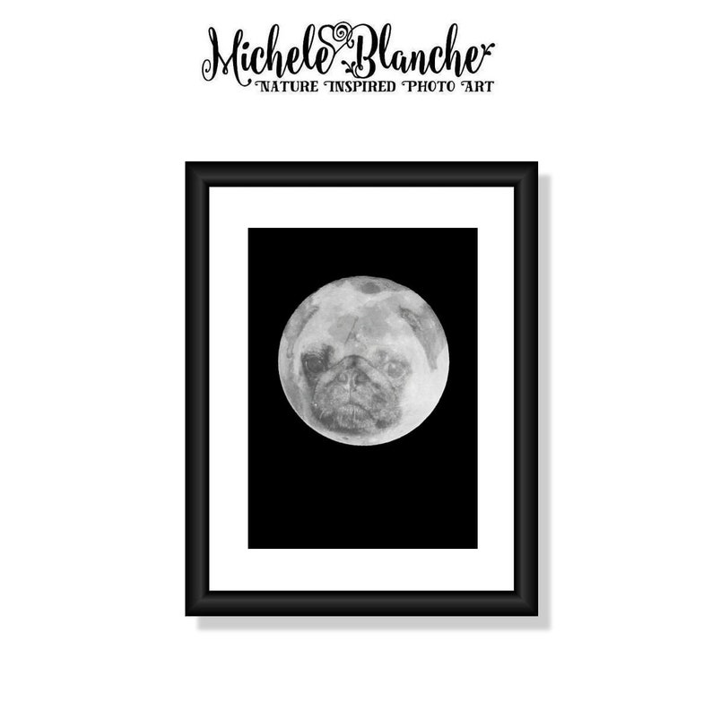 Last Quarter Pug Moon Set of three Pug Phases of the Moon Prints Pug Moon Phases Print Set of three Pug Lover/'s First Quarter Pug Moon